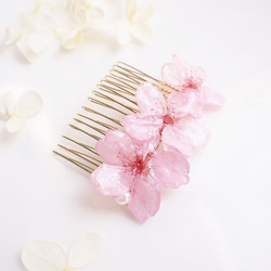 【受注制作】Everpink. 本物のお花　桜とパールの髪飾り　かんざし/ヘアコーム 　鮮やかフレッシュピンク 2枚目の画像