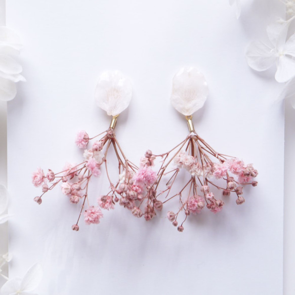 Everpink Sakura. 本物のお花　桜の花びらのピンクブーケ　スタッド揺れピアス　ソメイヨシノ　花束 6枚目の画像