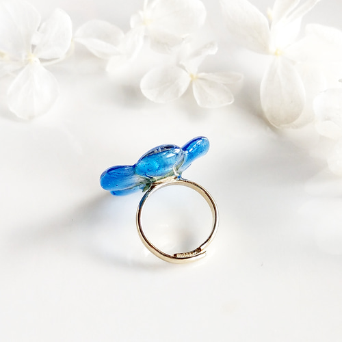 限定】Baby blue eyes. 本物のお花 小さなネモフィラのピンキーリング