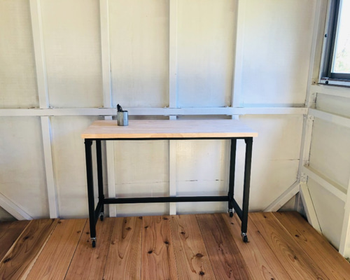 移動らくらく♪キャスター付きアイアン&ウッドテーブル サイズ変更承り