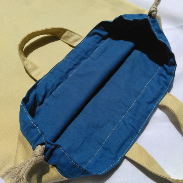 アースカラーの体操着袋～ベージュ×オリエンタルブルー(群青色)～ 3枚目の画像