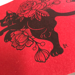 「牡丹の花」Ximei｜手描き猫春対句｜新年｜カード｜猫イラスト 2枚目の画像