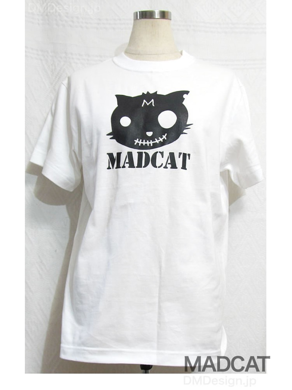 プリント半袖Tシャツ「MADCAT」黒猫（受注生産品）サイズS〜XL 1枚目の画像