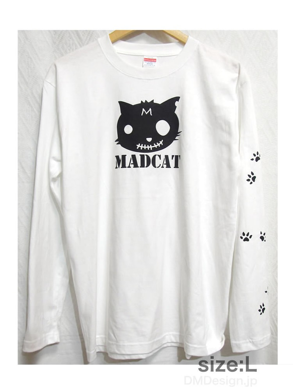 プリント長袖Tシャツ「MADCAT」黒猫（受注生産品）サイズS〜XL 3枚目の画像