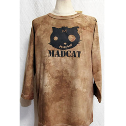 手染め+プリント一点もの七分袖Tシャツ「セピア」MADCAT黒猫S（1-102） 1枚目の画像