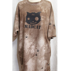 手染め+プリント一点ものTシャツ「土跡」MADCAT黒猫XXXL（1-172） 1枚目の画像