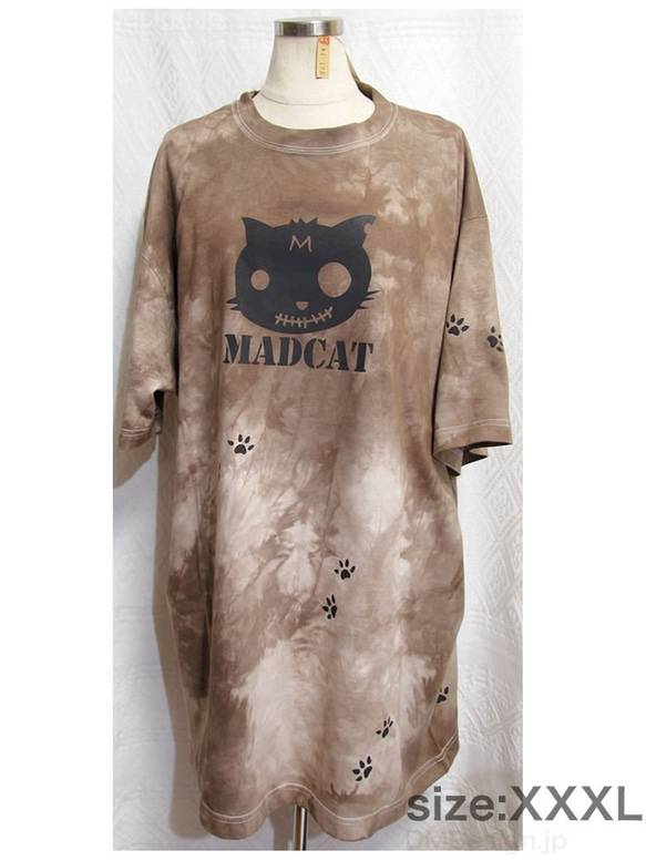 手染め+プリント一点ものTシャツ「土跡」MADCAT黒猫XXXL（1-172） 1枚目の画像