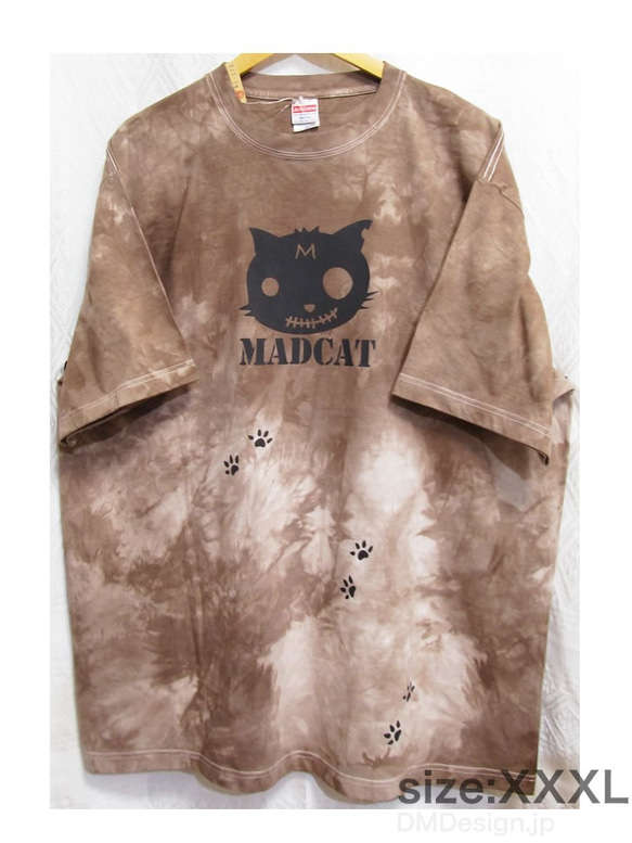 手染め+プリント一点ものTシャツ「土跡」MADCAT黒猫XXXL（1-172） 3枚目の画像