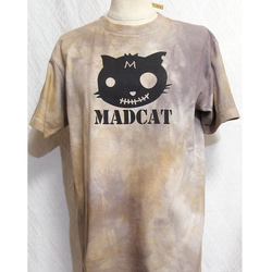 手染め+プリント一点ものTシャツ「朝霧」MADCAT黒猫S（1-012） 1枚目の画像