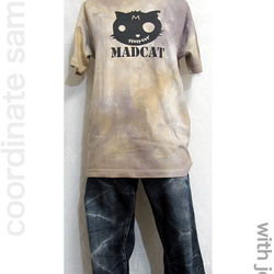 手染め+プリント一点ものTシャツ「朝霧」MADCAT黒猫S（1-012） 5枚目の画像
