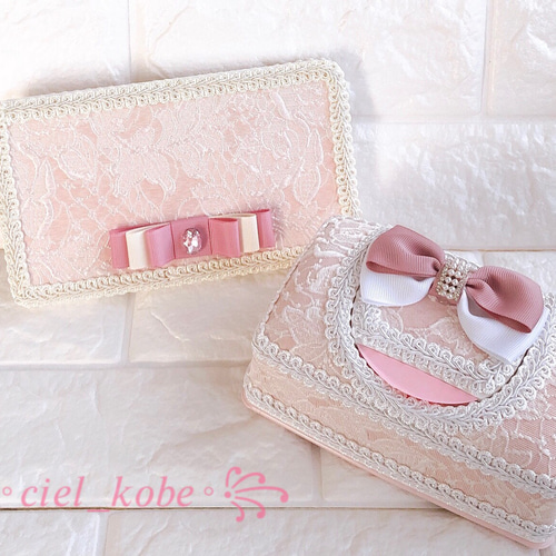 ウェットティッシュケース＊刺繍レース＊ピンク ティッシュ