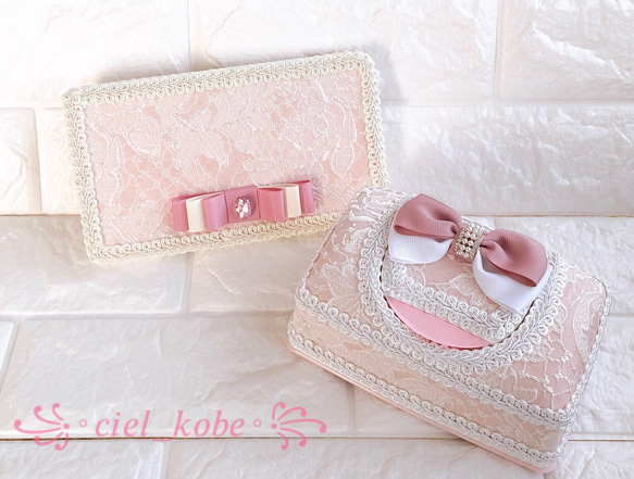 ウェットティッシュケース＊刺繍レース＊ピンク ティッシュ