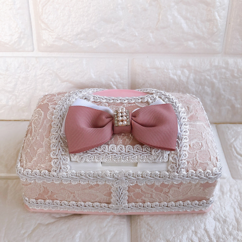 ウェットティッシュケース＊刺繍レース＊ピンク ティッシュケース