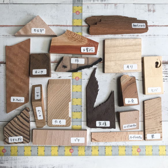◍16種17個『ちいさめset＋チーク』送料込：色々樹種・木材端材セット 日本の木 世界の木 ss_20054 1枚目の画像