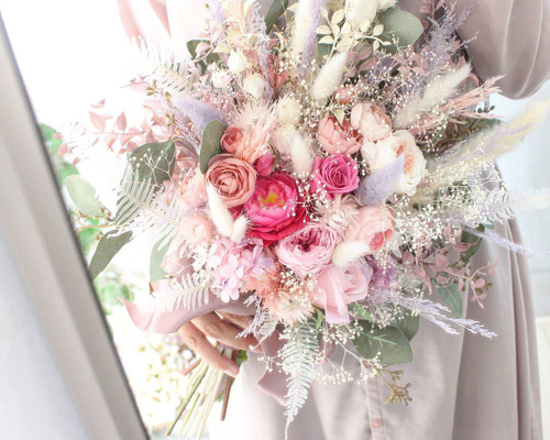 1点限定】3点set ピンクブーケ×ブートニア×ヘッドパーツ3点set