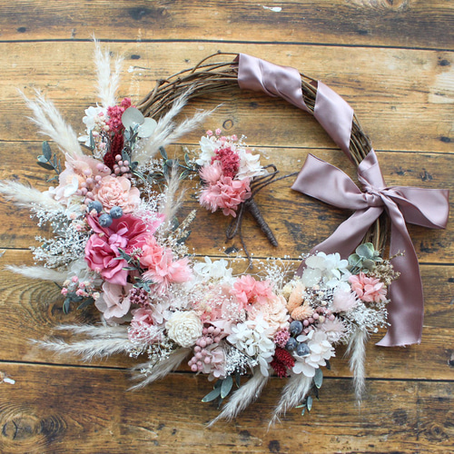 1点物♡3点set♡アンティークリースブーケ✕ブートニア＆ヘッドドレス  