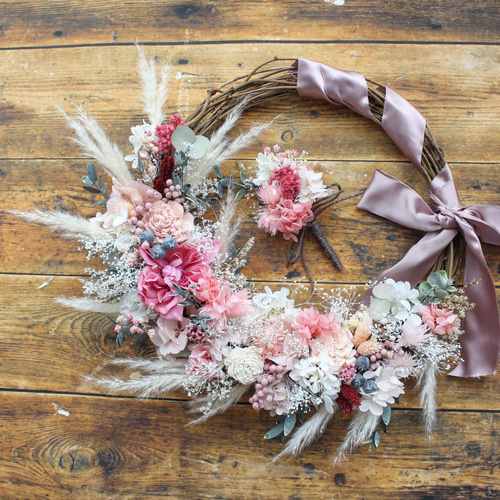 プリザーブドフラワー リース ブーケ ブートニア SET ブライダル
