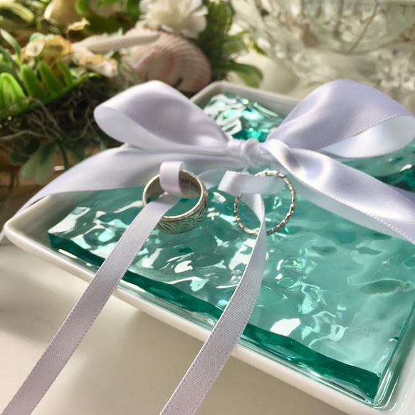 リングピロー Ocean Tray ＊Turquoise＊ 海に浮かぶ指輪 オーシャントレイ ターコイズ ウェディング 3枚目の画像