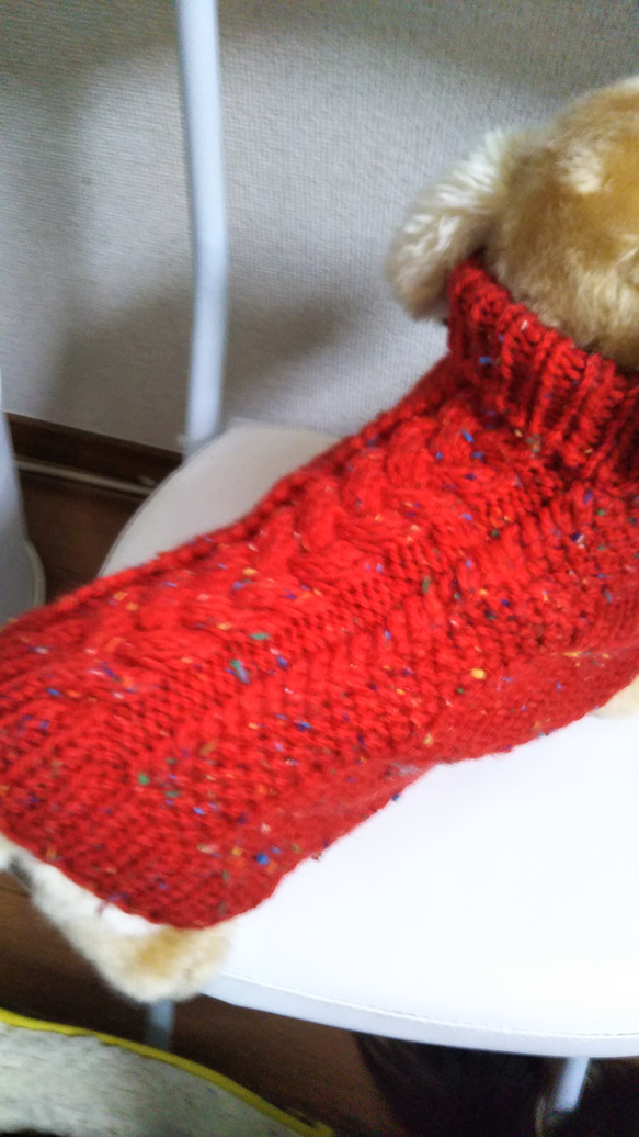 Lサイズ真っ赤なネップツィードのセーターです。 3枚目の画像