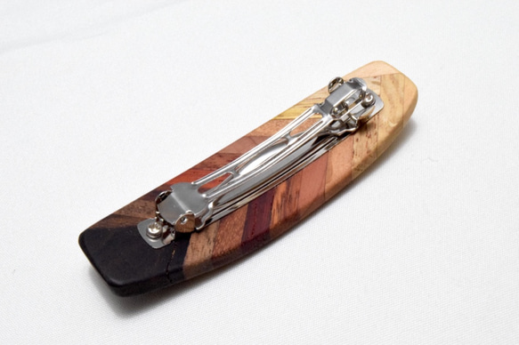 [再出品]【寄木】手作り木製バレッタ　クロムメッキ金具 2枚目の画像