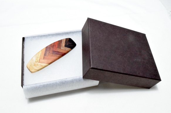 [再出品]【寄木】手作り木製バレッタ　クロムメッキ金具 5枚目の画像