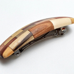 【寄木】手作り木製バレッタ　クロムメッキ金具 4枚目の画像