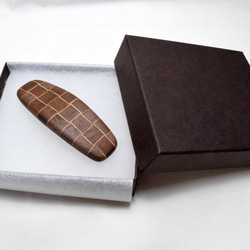 【寄木】手作り木製バレッタ　クロムメッキ金具 5枚目の画像