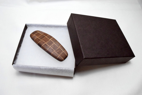【寄木】手作り木製バレッタ　クロムメッキ金具 5枚目の画像