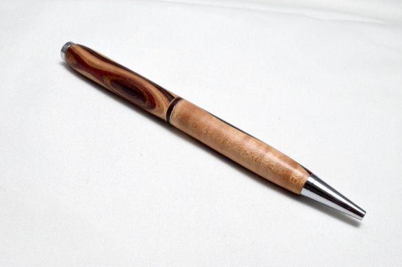 【積層寄木】手作り木製ボールペン スリムライン CROSS替芯 4枚目の画像