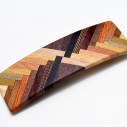 [再出品]【寄木】手作り木製バレッタ（大）　クロムメッキ金具 1枚目の画像