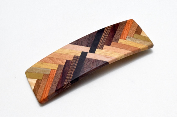 [再出品]【寄木】手作り木製バレッタ（大）　クロムメッキ金具 1枚目の画像