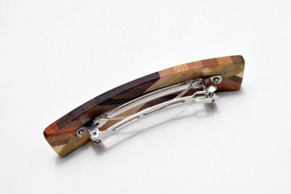 [再出品]【寄木】手作り木製バレッタ（大）　クロムメッキ金具 3枚目の画像