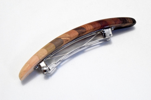 [再出品]【寄木】手作り木製バレッタ(長)　クロムメッキ金具 3枚目の画像