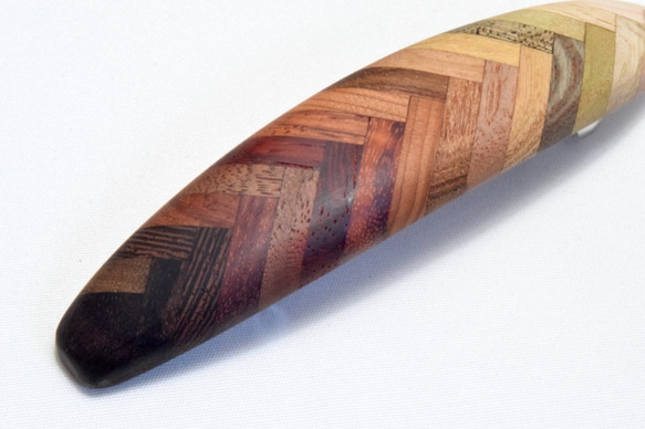 [再出品]【寄木】手作り木製バレッタ(長)　クロムメッキ金具 4枚目の画像