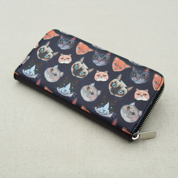 貓圖案PU女裝銀包/長夾/長拉鏈包 Cat Pattern PU Ladies Purse 第1張的照片