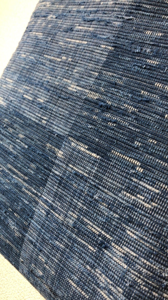 裂き織り　青の大市松トート（本革持ち手） 2枚目の画像