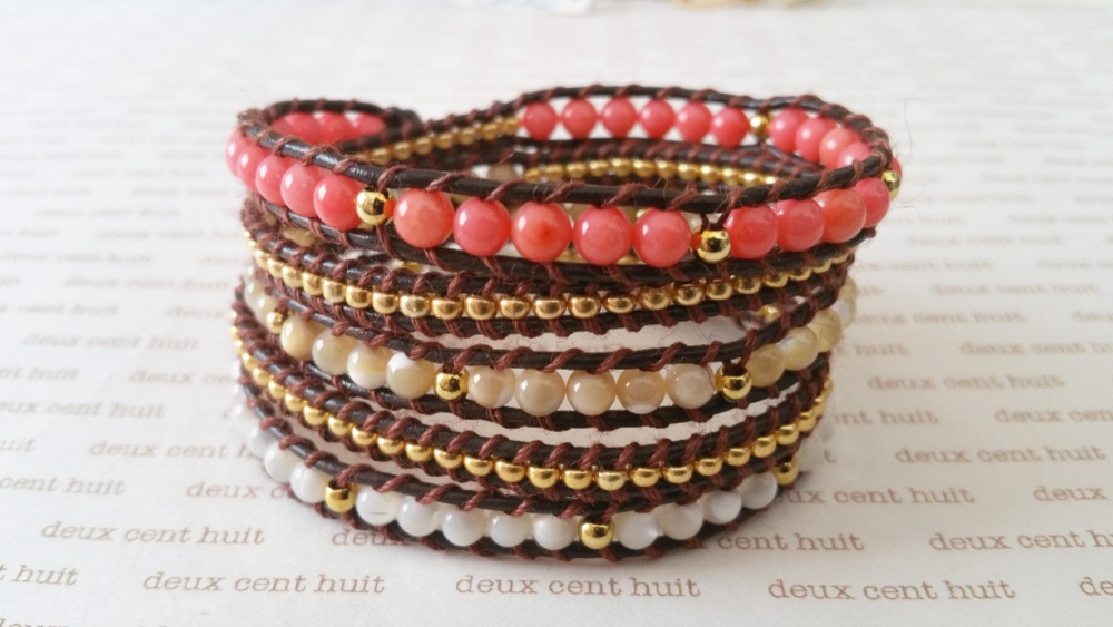 5連コーラルMIXラップブレス