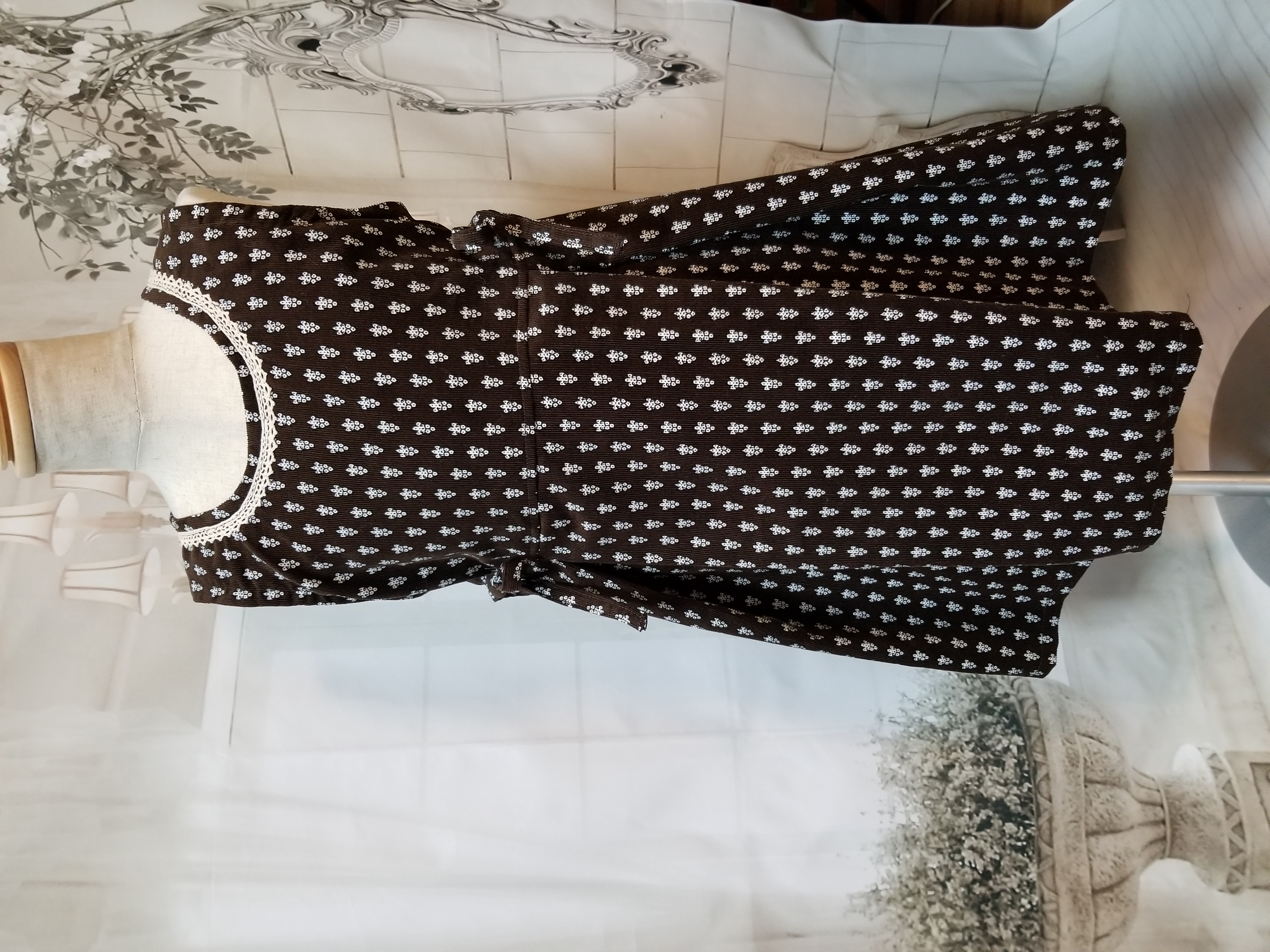 柔らかコーデュロイウエストリボンワンピース　お食事会　ブラウン