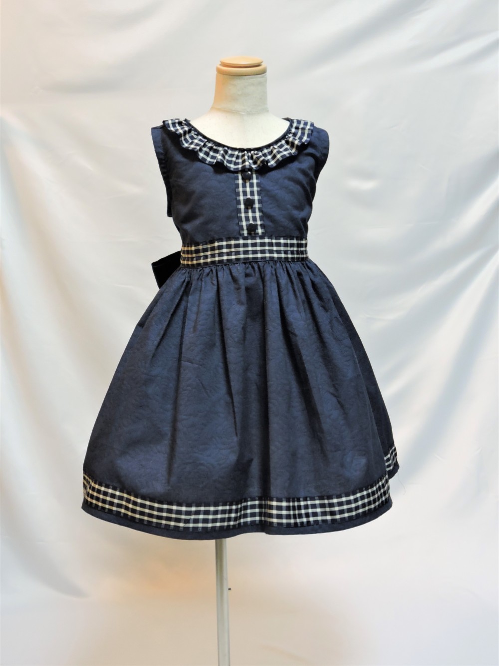 【一点物】紺色チェックアレンジワンピース