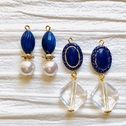 No.810 マリン風クリア系チャームセット 2種類セット 2ペア分