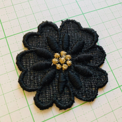 N o.284 レース刺繍モチーフ　花　黒　5枚セット 5枚目の画像