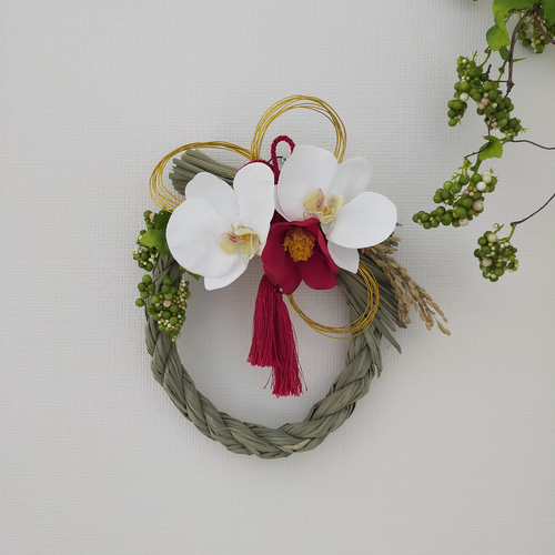 しめ縄リース　胡蝶蘭 再販×18】＊お正月飾り しめ縄 胡蝶蘭（レッドタッセル）＊ しめ縄