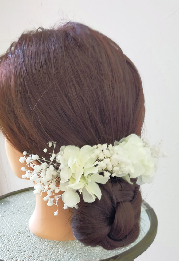 かすみ草と白紫陽花の髪飾り ヘッドドレス（アクセサリー） riri