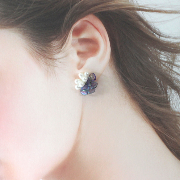 Pearl combi earrings (violet) 5枚目の画像