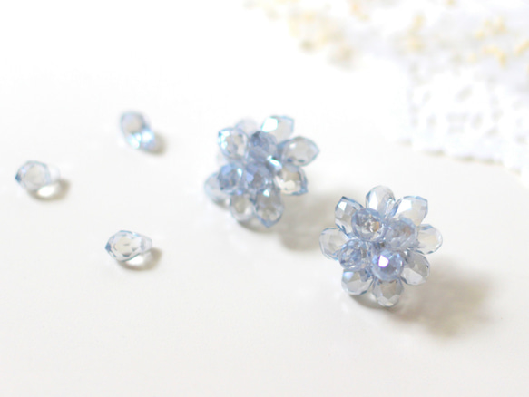 ★Sparkling coffret (crystal＆blue-gray)★ポニーフック＆ピアスセット 6枚目の画像