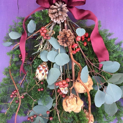 みーやん様専用ページ：生花のクリスマススワッグ(ブラウンコットン) 5枚目の画像