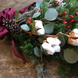 再..販‼︎☆生花のホワイトコットンのクリスマススワッグ 6枚目の画像
