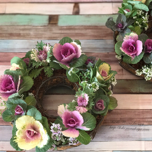 葉牡丹の寄せ植えリース（Creema限定） リース KiKi 通販 3179622
