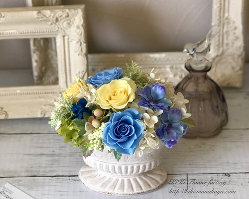 爽やかな青とグリーンキャンバスアレンジ】新品ハンドメイド