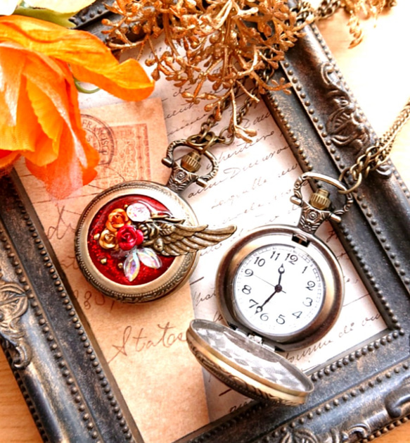 薔薇の使者の懐中時計 スチームパンク ネックレス・ペンダント カエル  